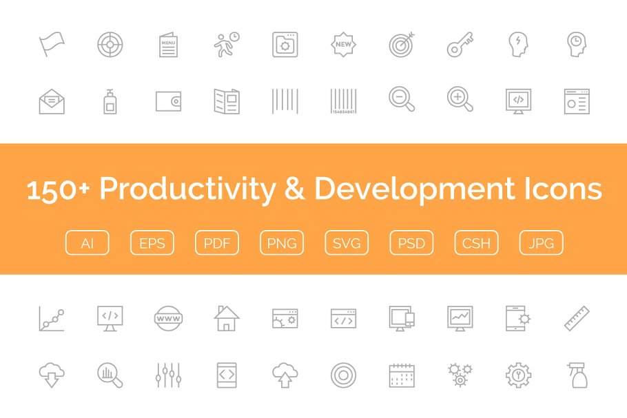 150+通信网络生产力＆开发设计图标 150+ Productivity & Development Icon插图