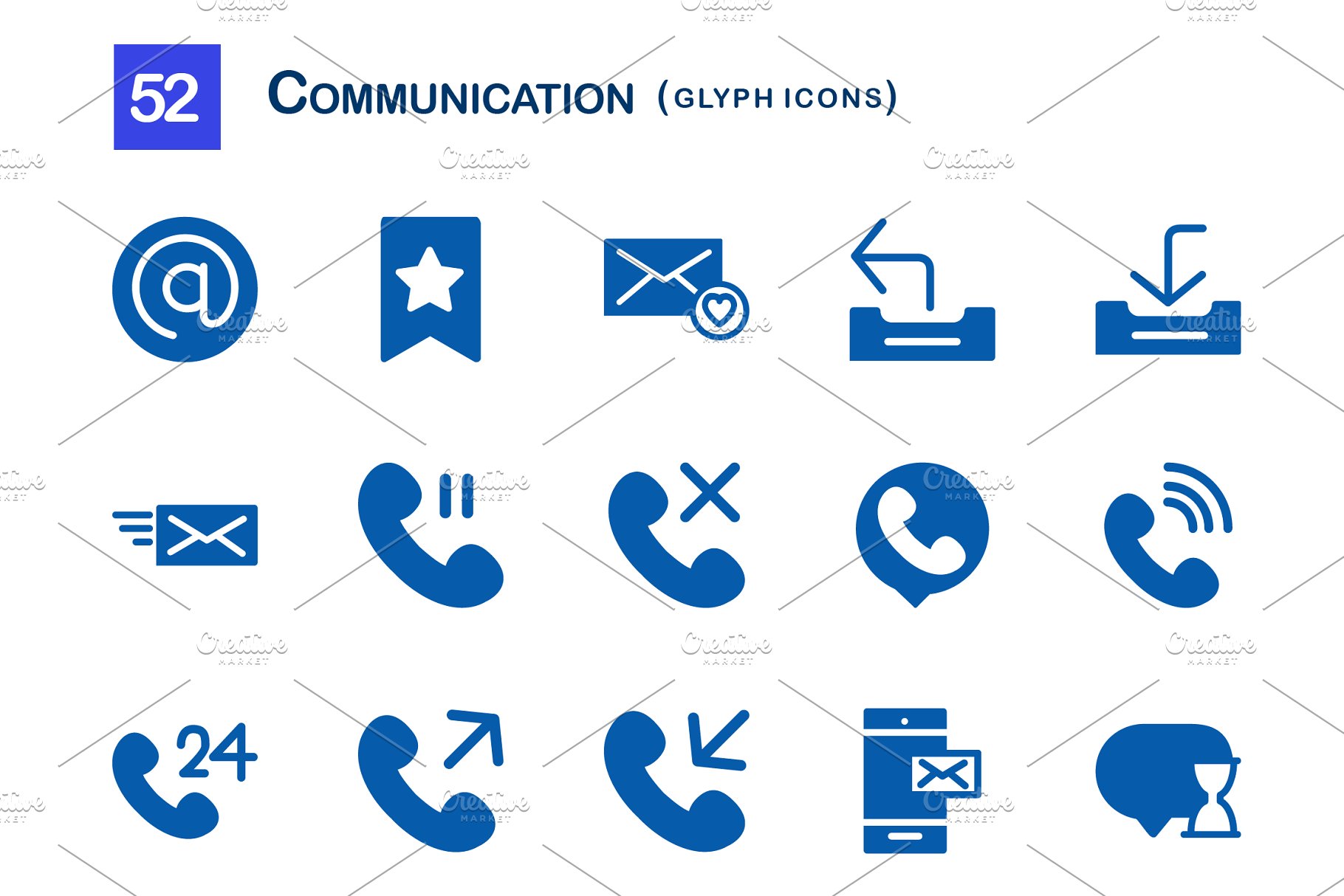 52个通信符号图标 52 Communication Glyph Icons插图(2)