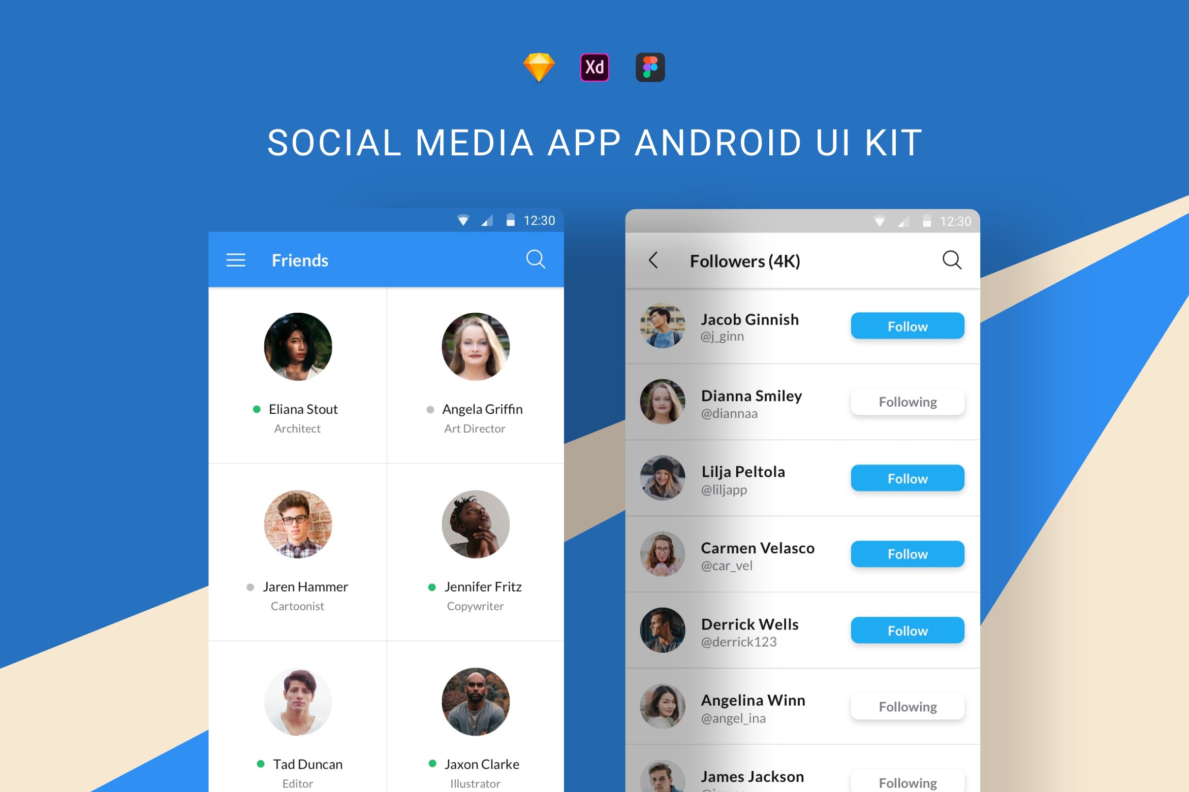 安卓社交APP应用好友管理界面设计模板 Social Media App Android UI Kit插图