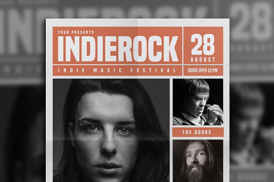 独立摇滚音乐报纸风格海报设计模板 Indie Rock Newspaper Style Flyer插图(1)
