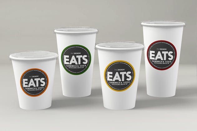 楔形三明治和苏打饮料纸杯样机套装 Sandwich Wedge and Soda Paper Cups MockUp Set插图(2)