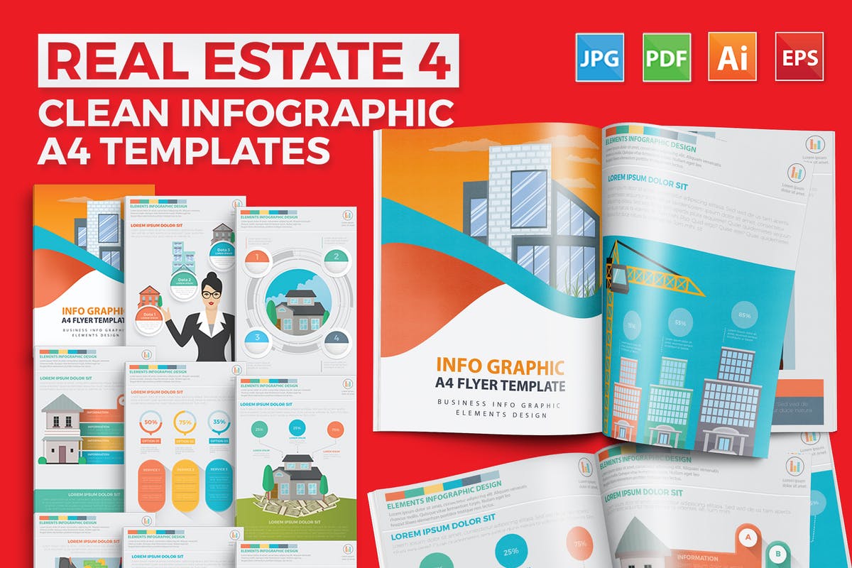房地产开发流程信息图表设计素材 Real estate 4 infographic Design插图