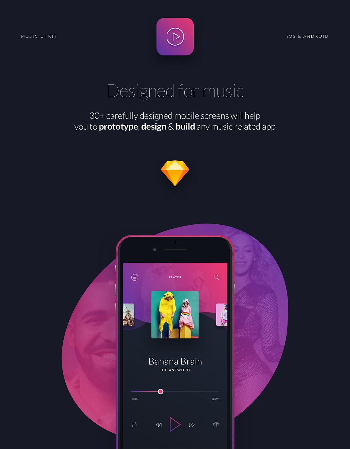 酷黑风格音乐应用设计 UI 套件 Music UI/UX Mobile App Kit插图8
