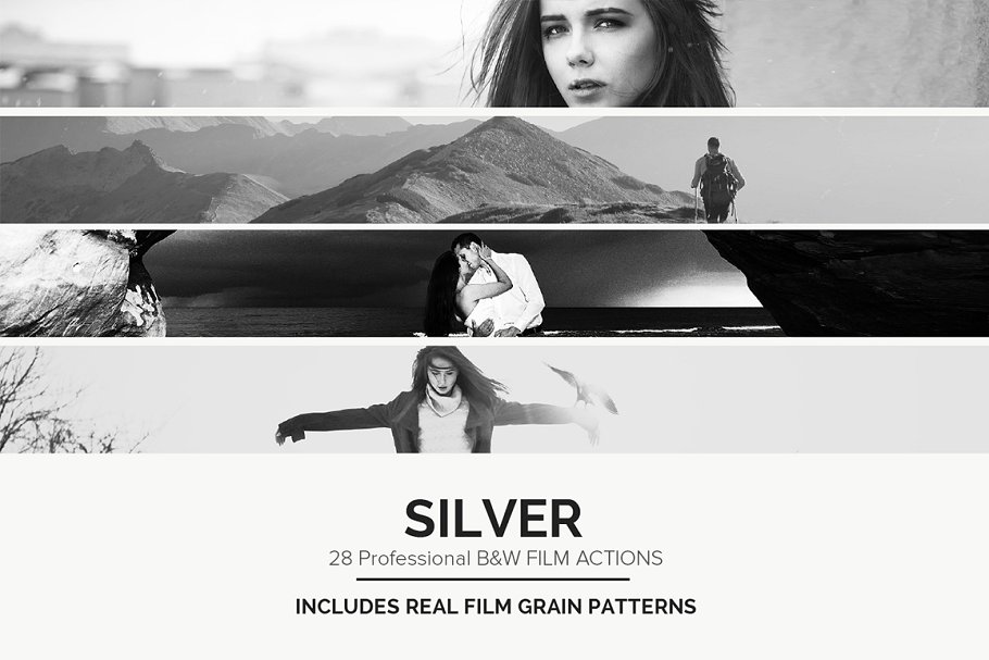 28款B&W黑白电影胶片效果PS动作合集 Silver – 28 Real B&W Film Emulations插图