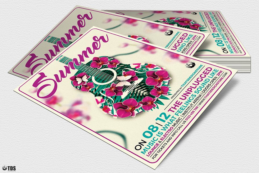 夏季吉他音乐会海报传单PSD模板 V1 Summer Unplugged Flyer PSD V1插图3