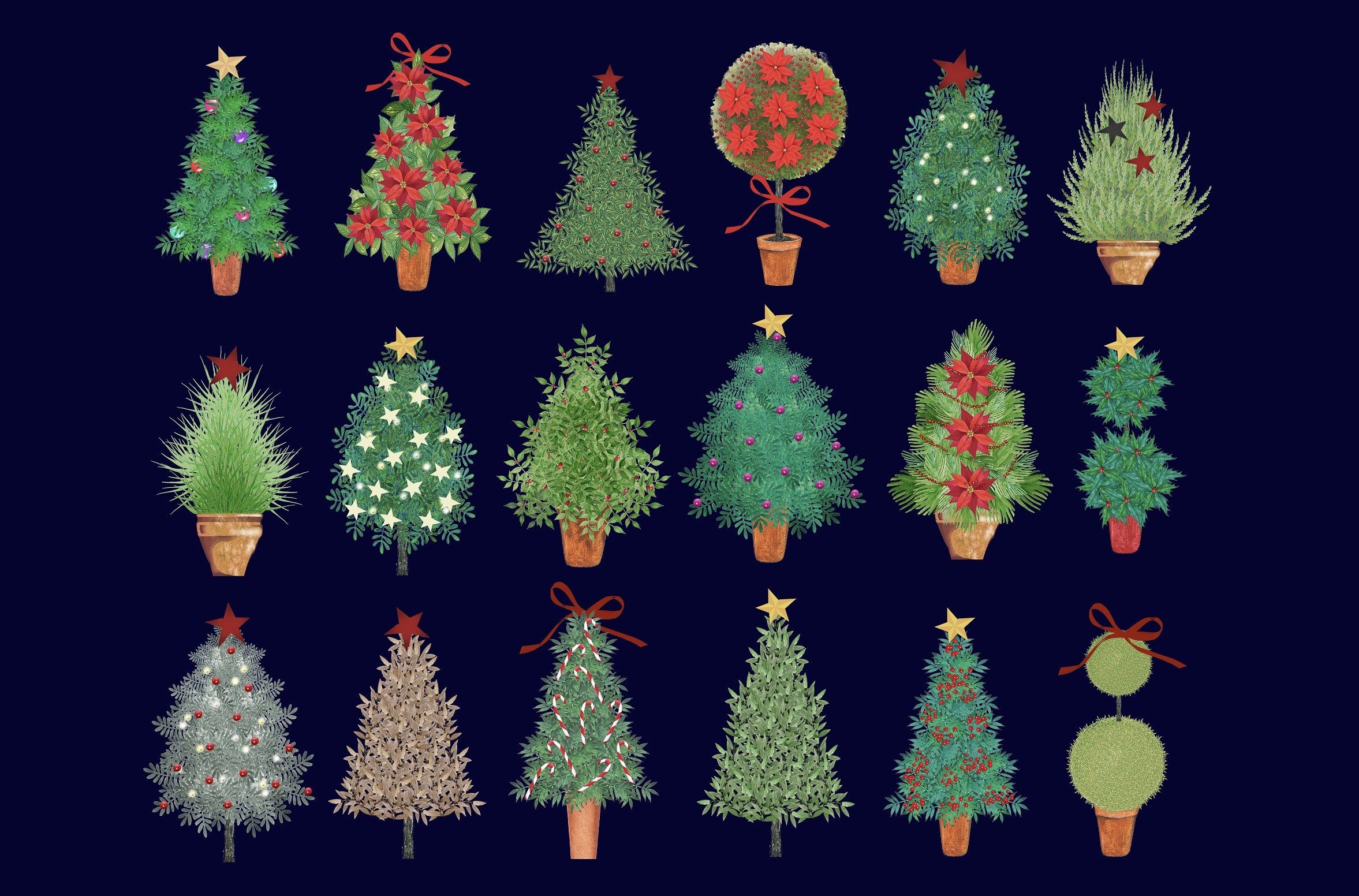 18个水彩圣诞树的甜美小集合插图(2)