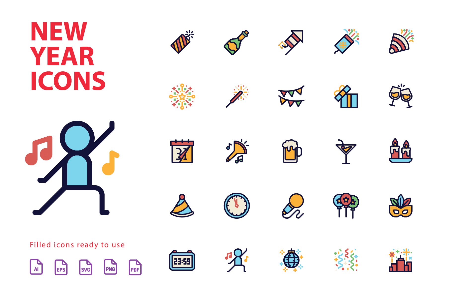 25枚新年主题矢量填充图标 New Year Filled  Icons插图2