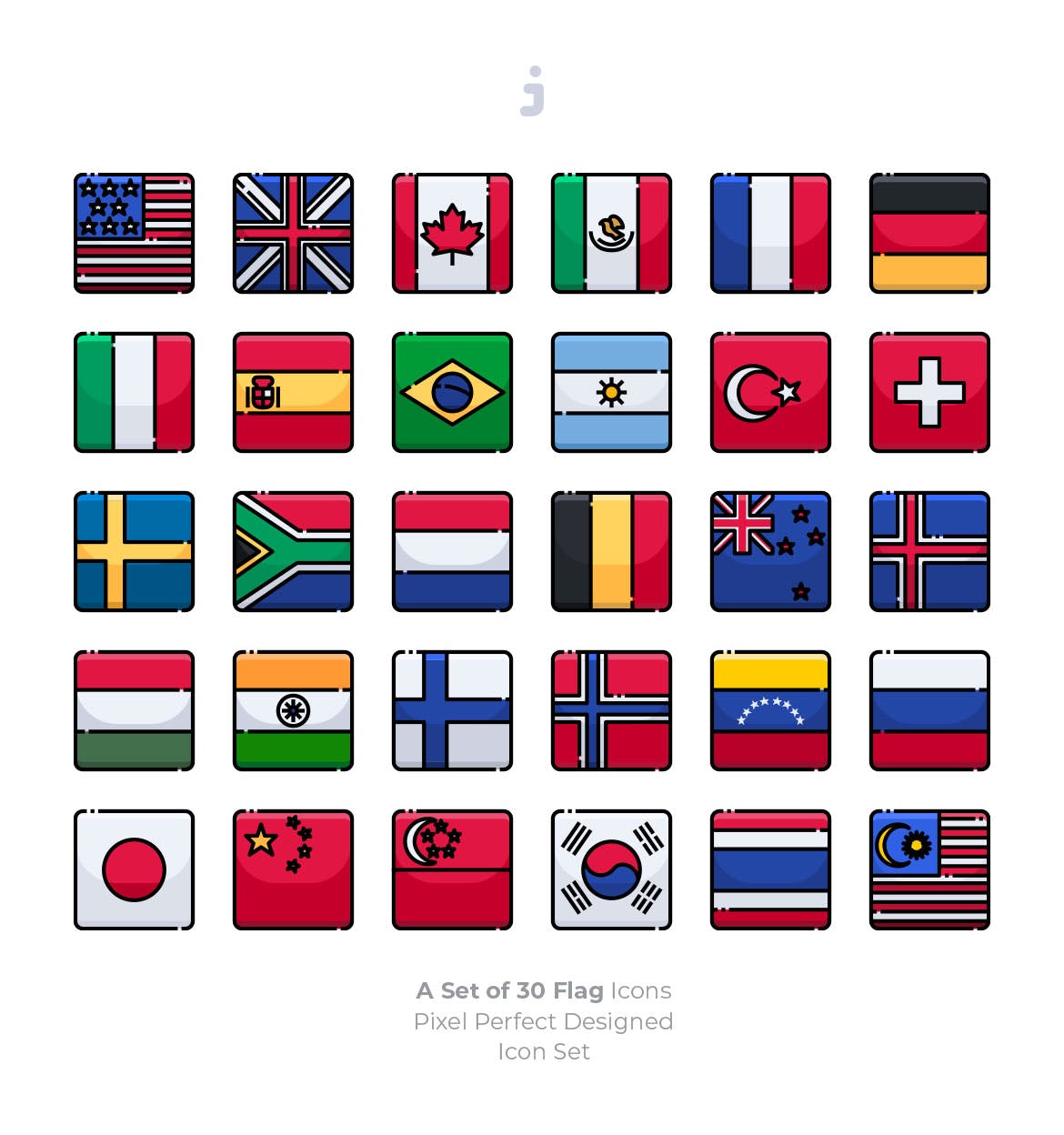 30枚国家国旗矢量图标 30 Country Flag Icons插图1