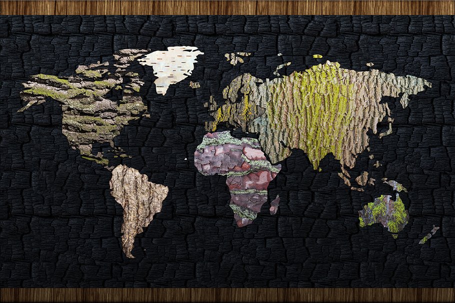 木纹创意世界地图设计图形素材 Wood Texture World Maps插图3