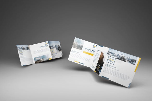 方形三折页宣传册机 Square Trifold Brochure Mockups插图(2)