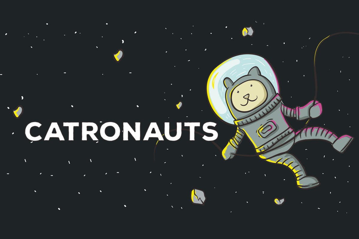 太空宇航员卡通矢量插画设计素材 Catronauts Vector Illustration插图