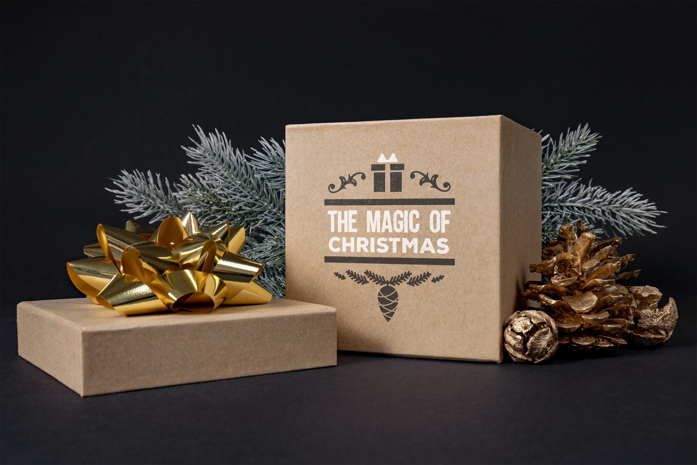 圣诞节场景圣诞节礼盒包装设计效果图样机 Christmas gift box mockup插图