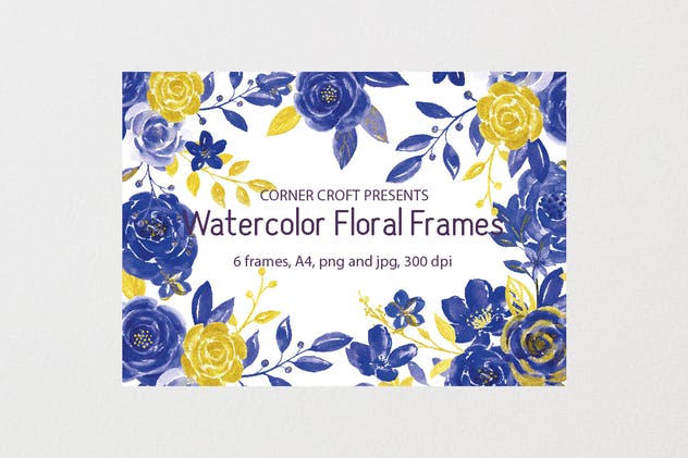 蓝色&紫色水彩花卉框架插画 Watercolor Floral Frame Blue and Purple插图(3)