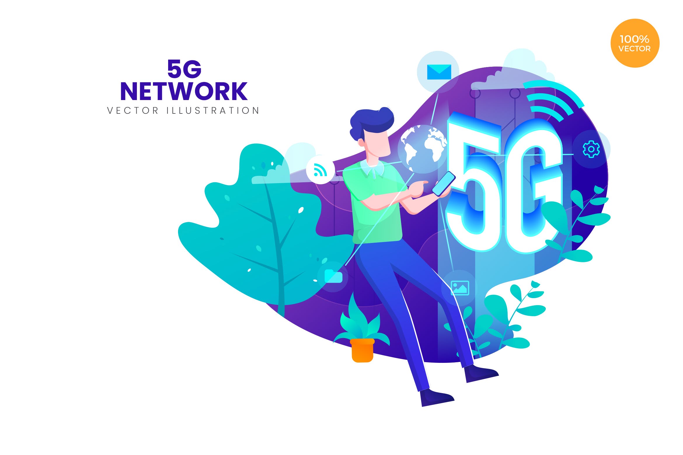 5G网络科技主题矢量概念插画 5G Network Vector Illustration Concept插图