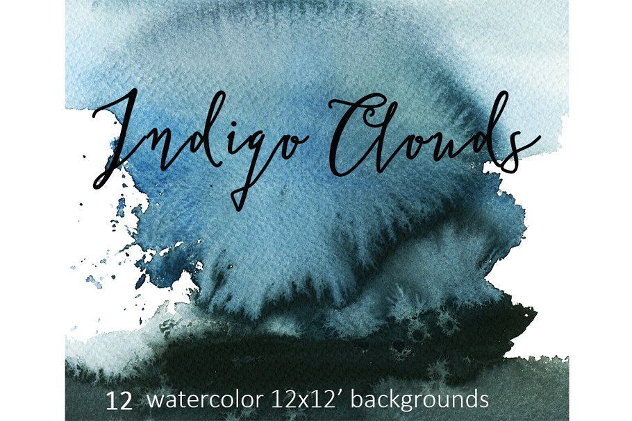 靛蓝水彩背景集 Indigo Watercolor Background Set插图
