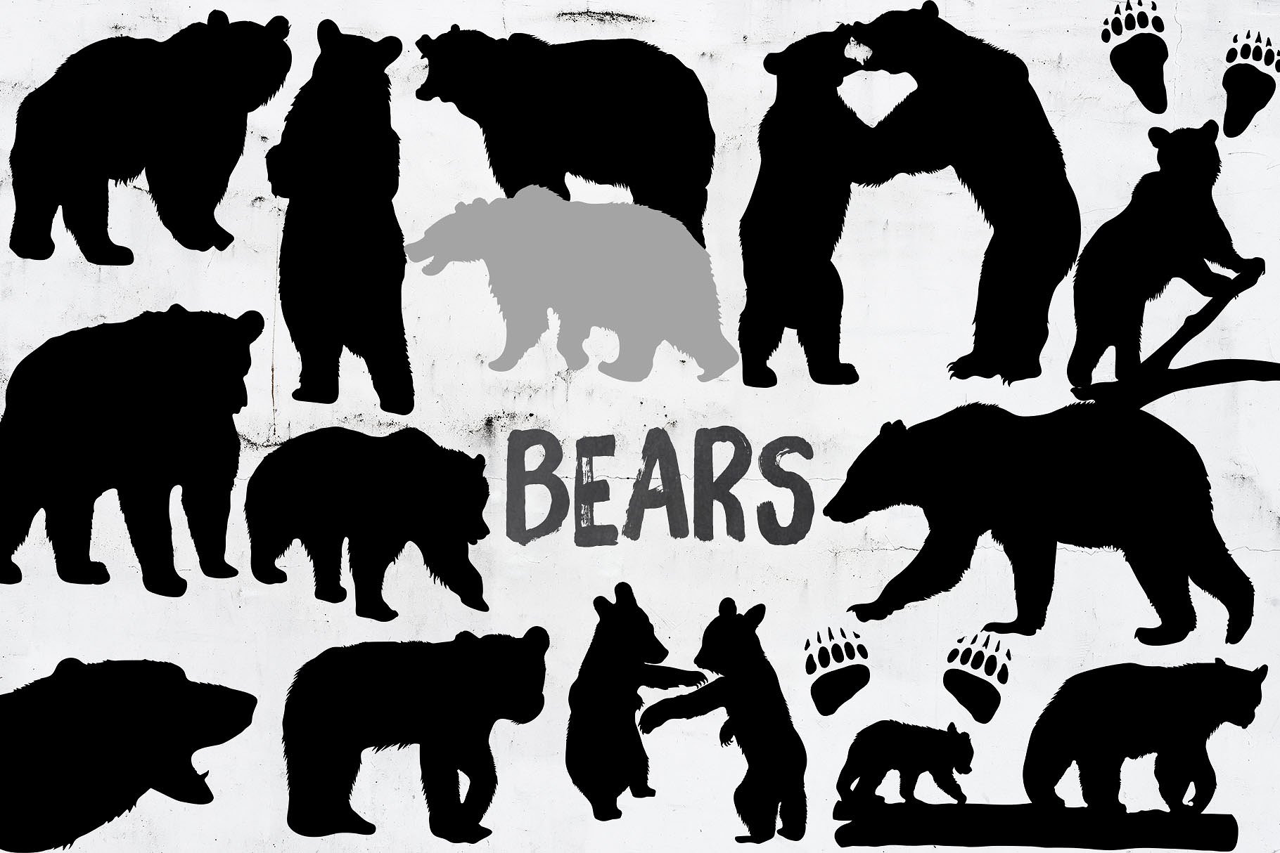 熊BB&妈妈轮廓矢量图形&PS笔刷 Baby & Mama Bear Silhouettes插图2