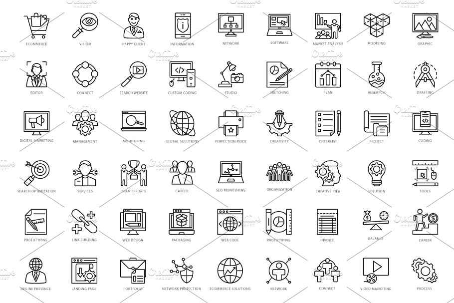 432个互联网领域Web线条图标 432 Web Line Icons插图(7)