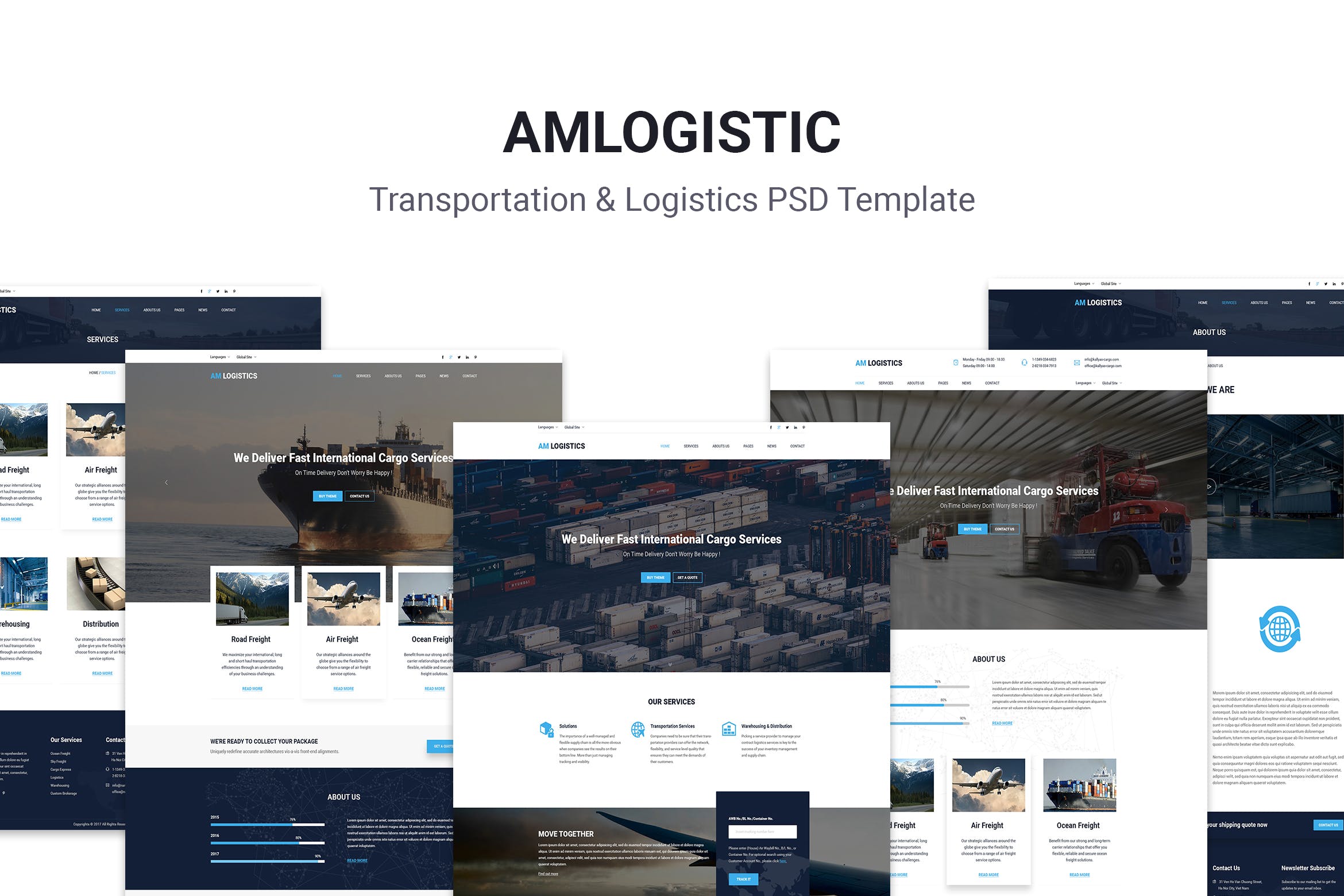 物流运输企业官网设计PSD模板 Amlogistic | Transportation & Logistics PSD Templa插图