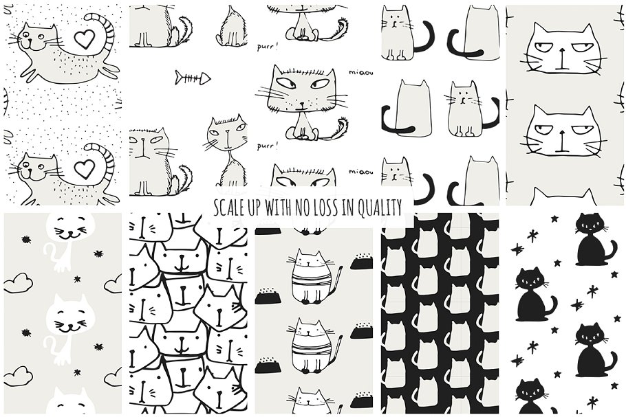 猫星人无缝矢量纹理 Cats Seamless Vector Patterns插图(7)