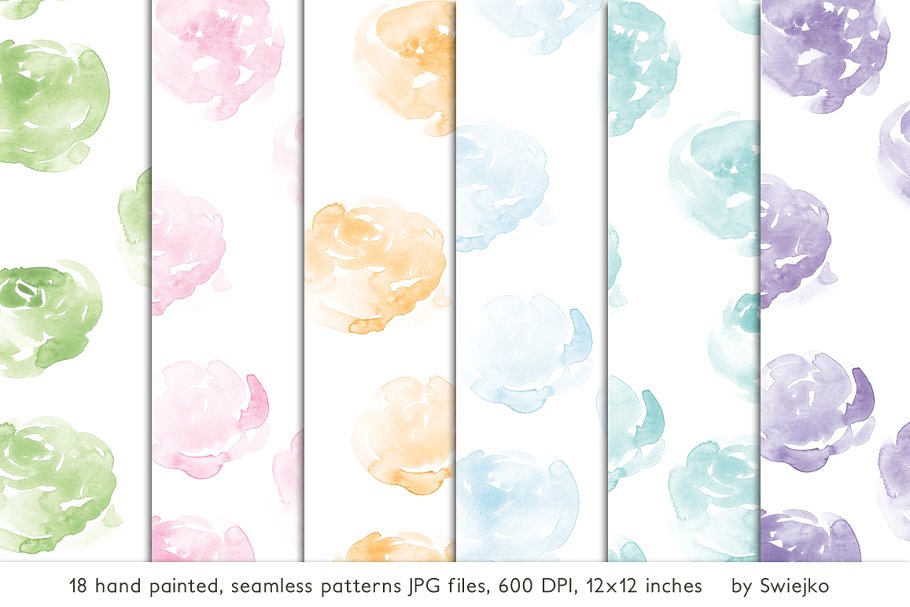 彩色水彩无缝图案纹理 Pastel Watercolor patterns, seamless插图(3)