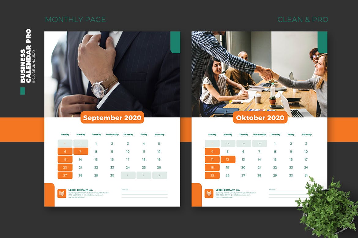 简约商务设计风格2020年日历表设计模板v2 2020 Clean Business Calendar Pro with US Holiday插图(6)