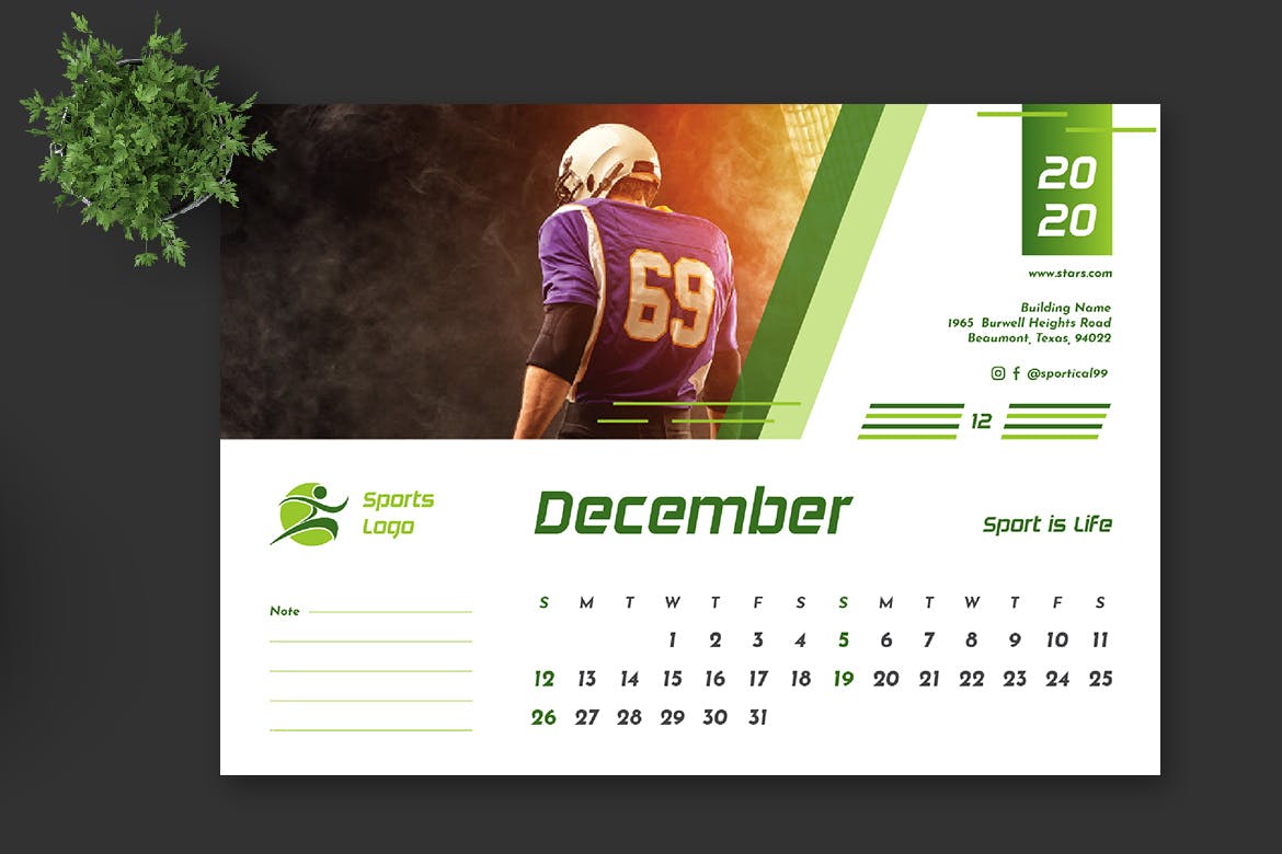 2020年体育运动主题活页翻页台历表设计模板 2020 Sport Calendar Pro插图(7)