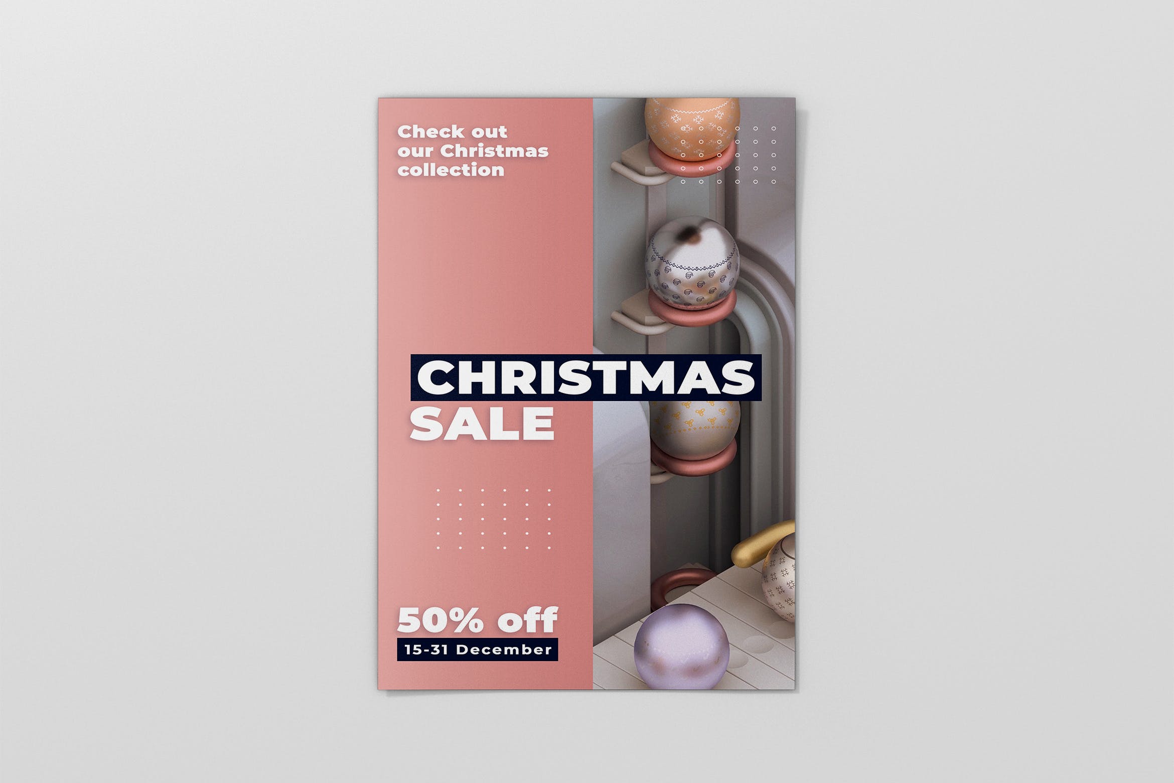 3D建模设计风格圣诞节促销海报传单模板 Christmas Sale Flyer插图