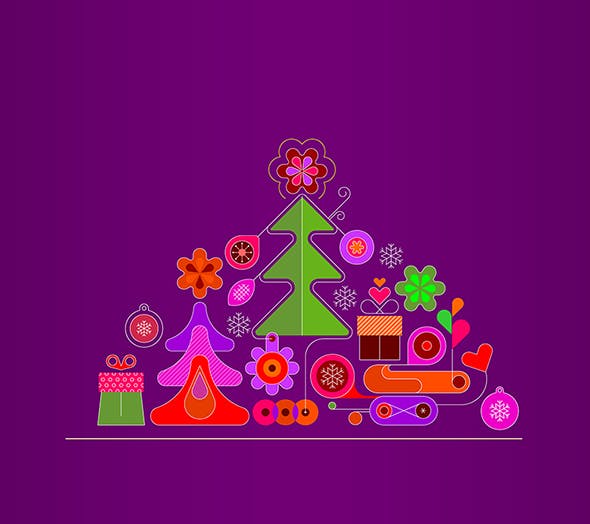 圣诞树线条艺术矢量插画素材 6 options of a Christmas Background插图(2)