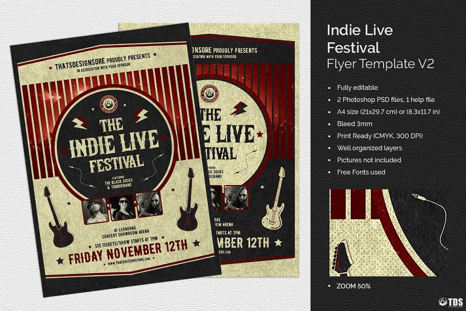 独立音乐节派对传单PSD模板v2 Indie Live Festival Flyer PSD V2插图