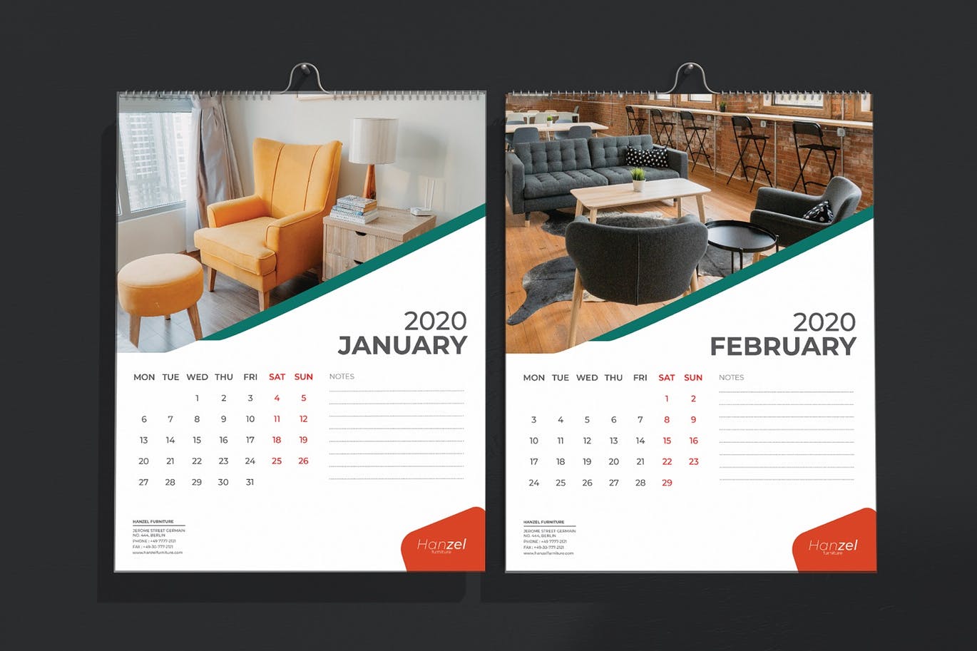 2020年家具设计公司定制挂墙活页日历设计模板 Hanzel – Furniture Wall Calendar 2020插图(1)