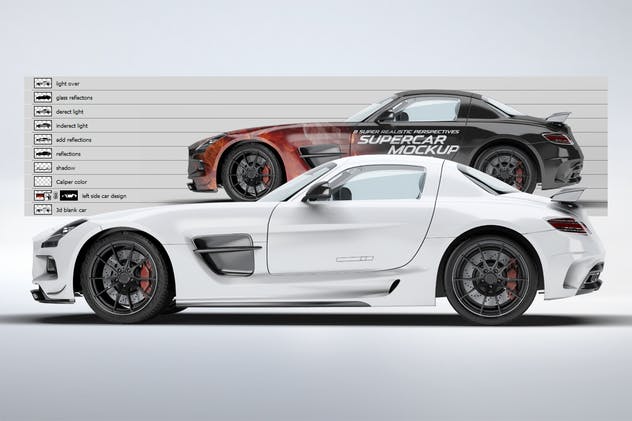 超级豪华跑车梅赛德斯SLS AMG样机模板 Supercar Mercedes SLS AMG Mock-Up插图(7)