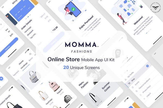 在线购物电商类APP应用UI模板 Momma Online Store Mobile App UI Kit插图(1)