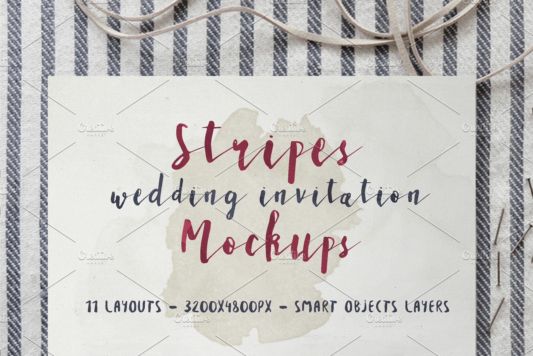 条纹风格婚礼设计物料样机模板 Stripes Wedding Invitation Mockups插图