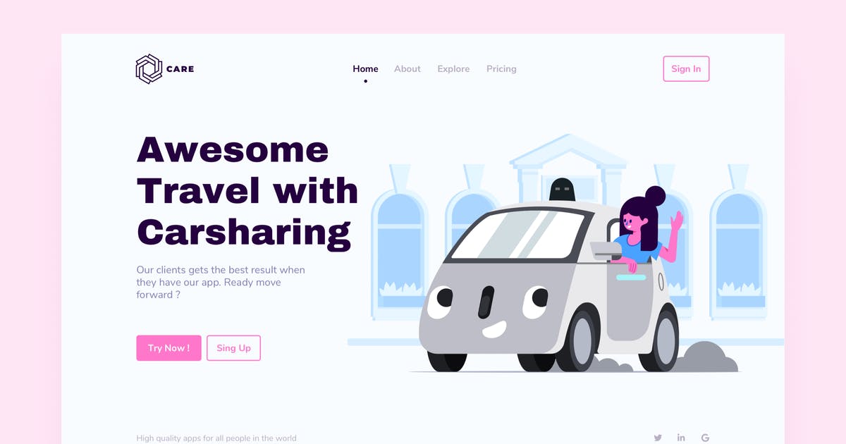 共享汽车创意插画网站着陆页设计模板 Carsharing Landing Page Illustrations插图