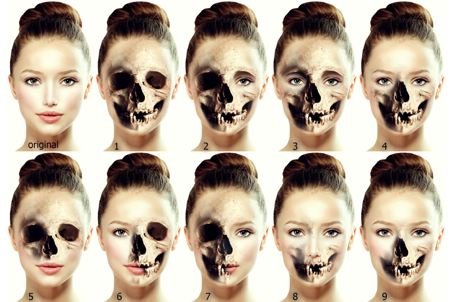 人像转恐怖骷髅头特效PS动作 Skull Face Ps Action插图1