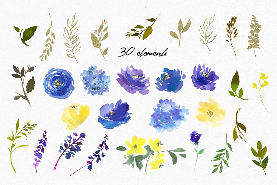 皇家蓝色水彩花卉剪贴画 Royal Blue Watercolor Floral Clipart插图5