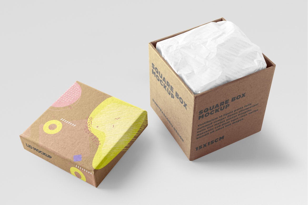 牛皮纸方盒快递纸箱设计效果图样机 Kraft Cube Box插图(5)