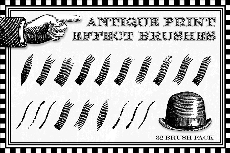 旧式复古古董印刷效果AI笔刷 Antique Print Effect Brushes插图