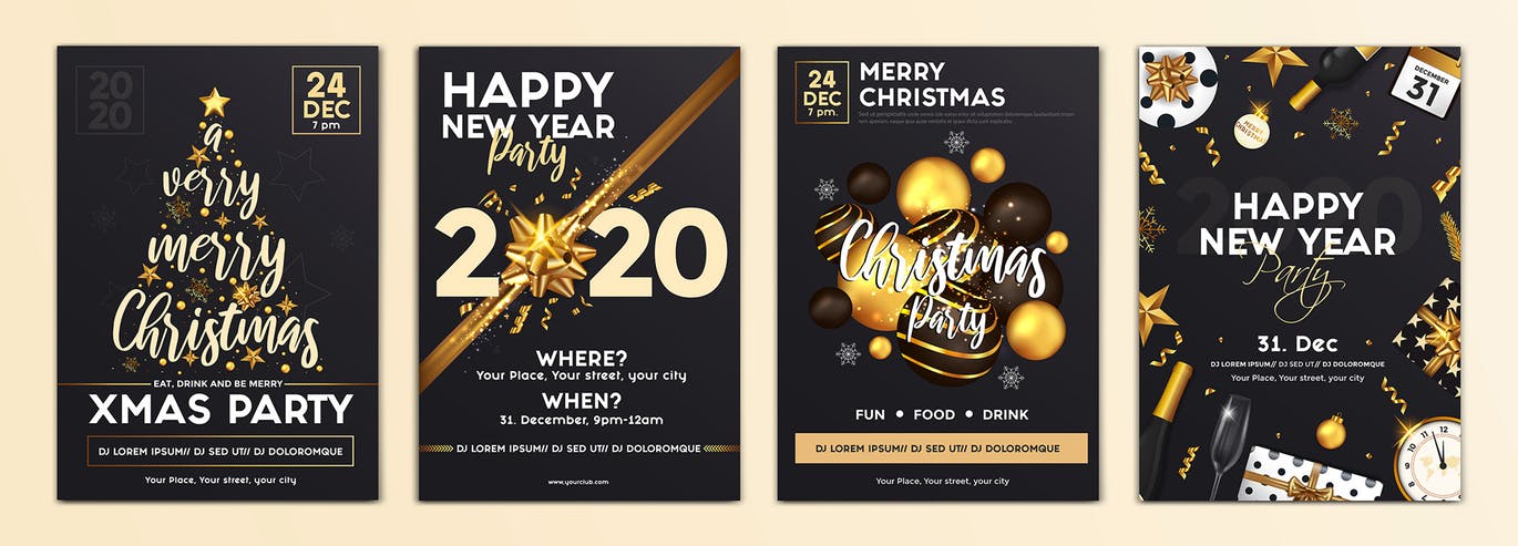 16合1圣诞节/新年主题海报传单设计模板 Set of 16 Christmas and Happy New Year Party Flyer插图(10)