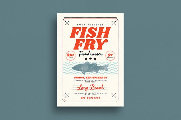 现钓煎鱼美食活动传单海报模板 Fish Fry Flyer插图(1)