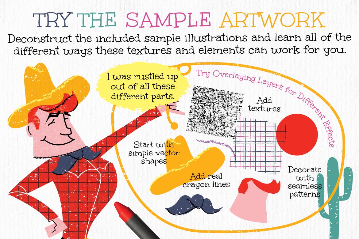 蜡笔画手绘必备：蜡笔纹理和图案设计素材 Wax Crayon Textures and Patters插图4