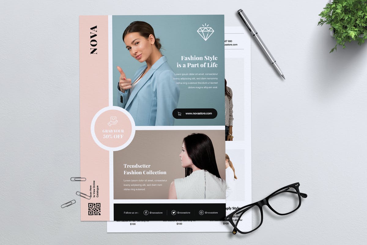 极简主义时尚行业品牌宣传传单设计模板 NOVA Minimal Fashion Flyer插图