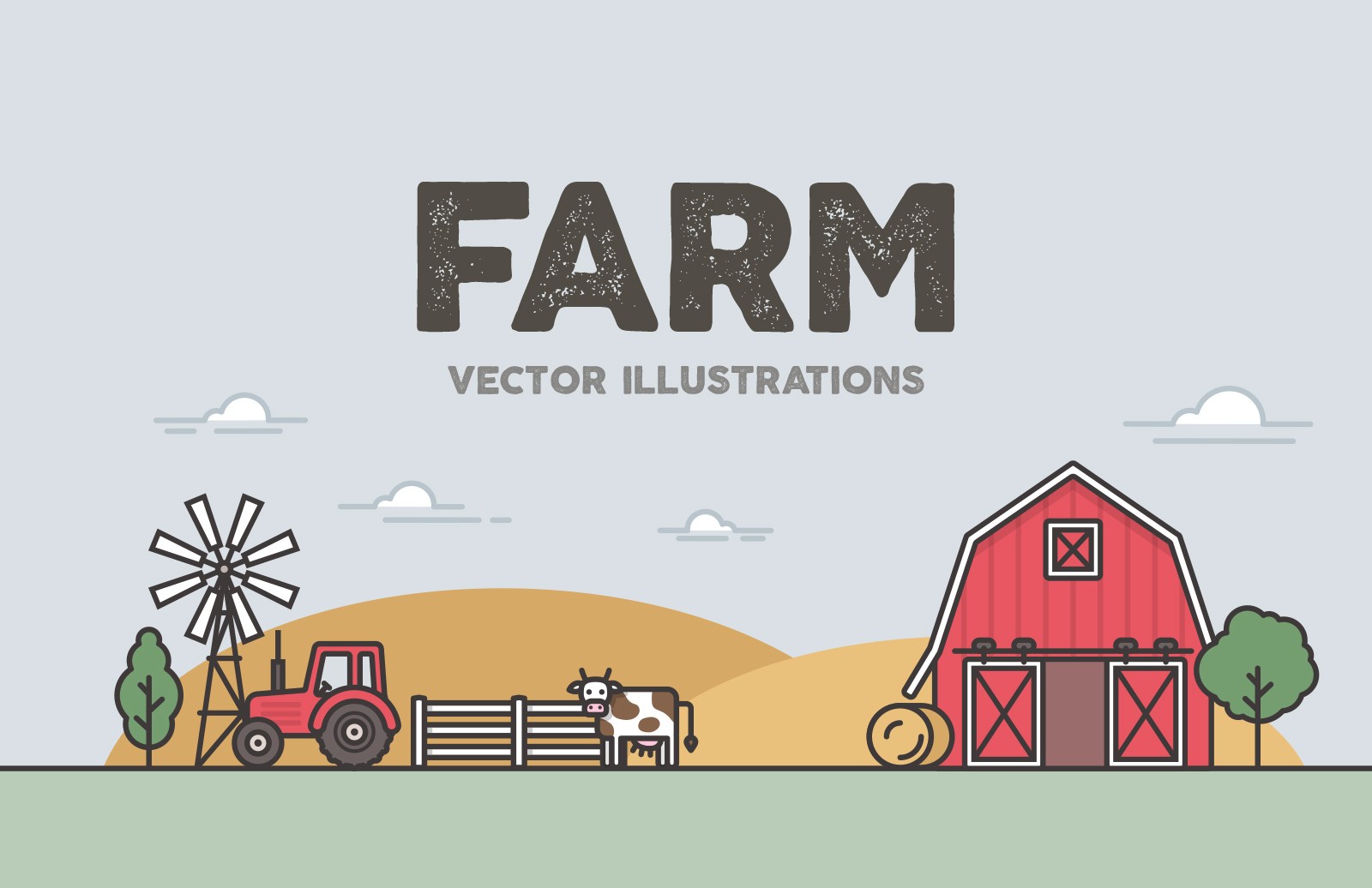 手绘农场元素矢量形状 Farm Vector Illustrations插图