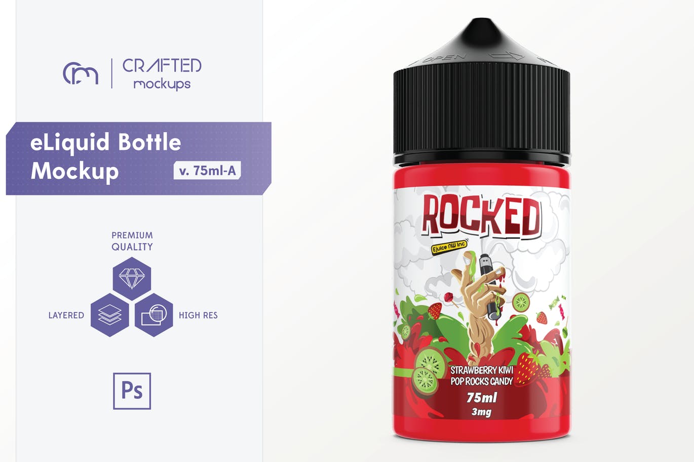 75ml容量装电子烟烟油瓶外观设计样机模板 eLiquid Bottle Mockup v. 75ml-A插图