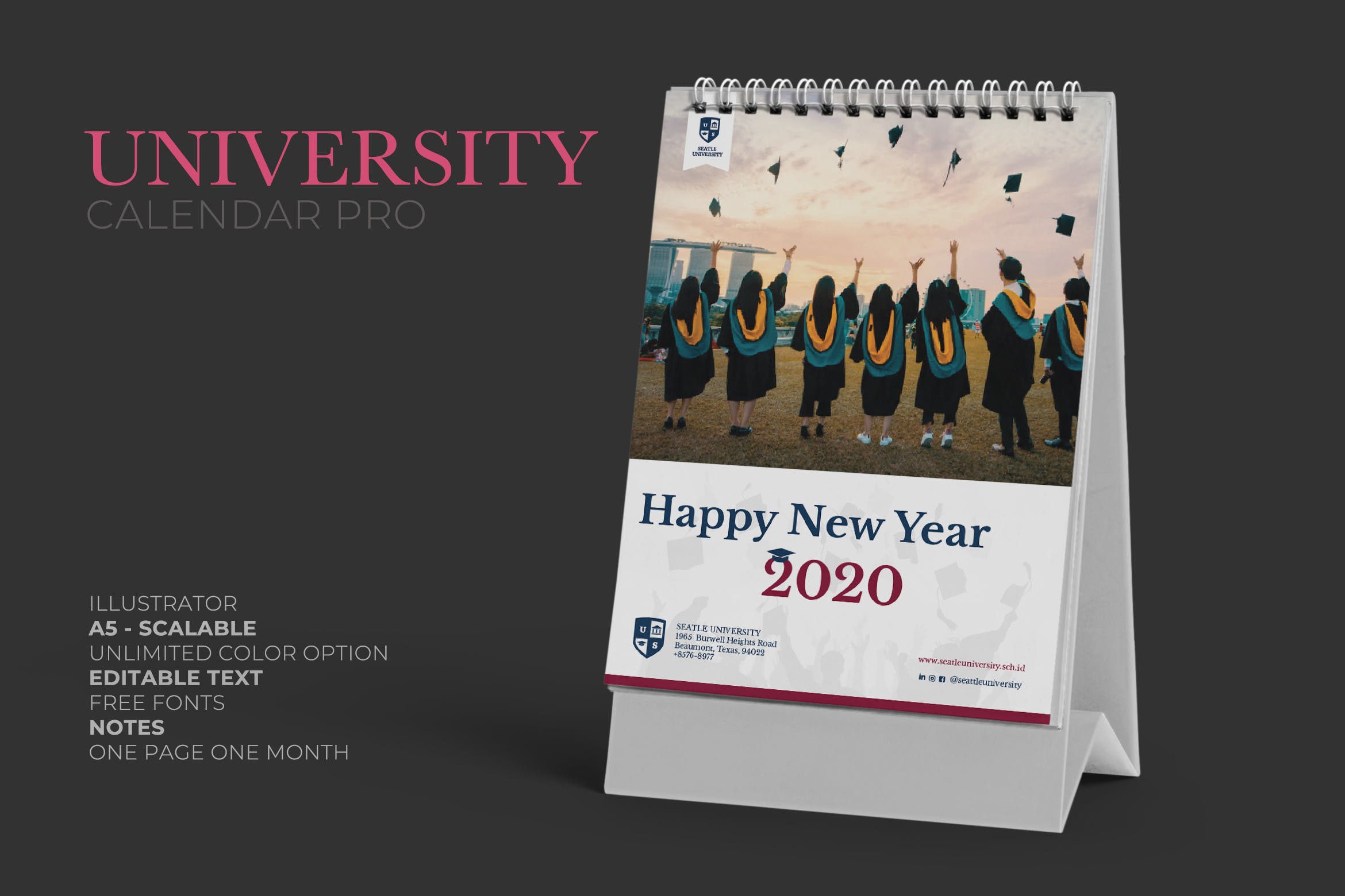 多行业通用可定制2020年活页台历表设计模板 2020 University Calendar Pro插图