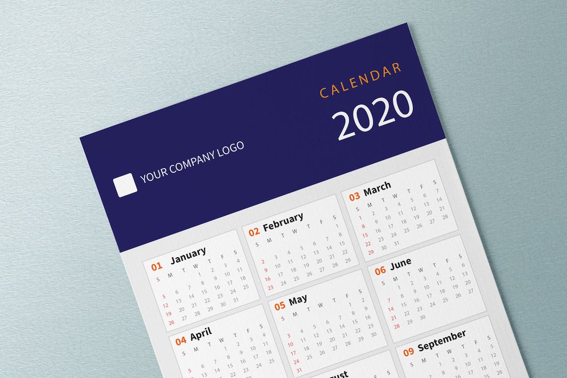 纯色设计2020日历表年历设计模板 Creative Calendar Pro 2020插图(3)
