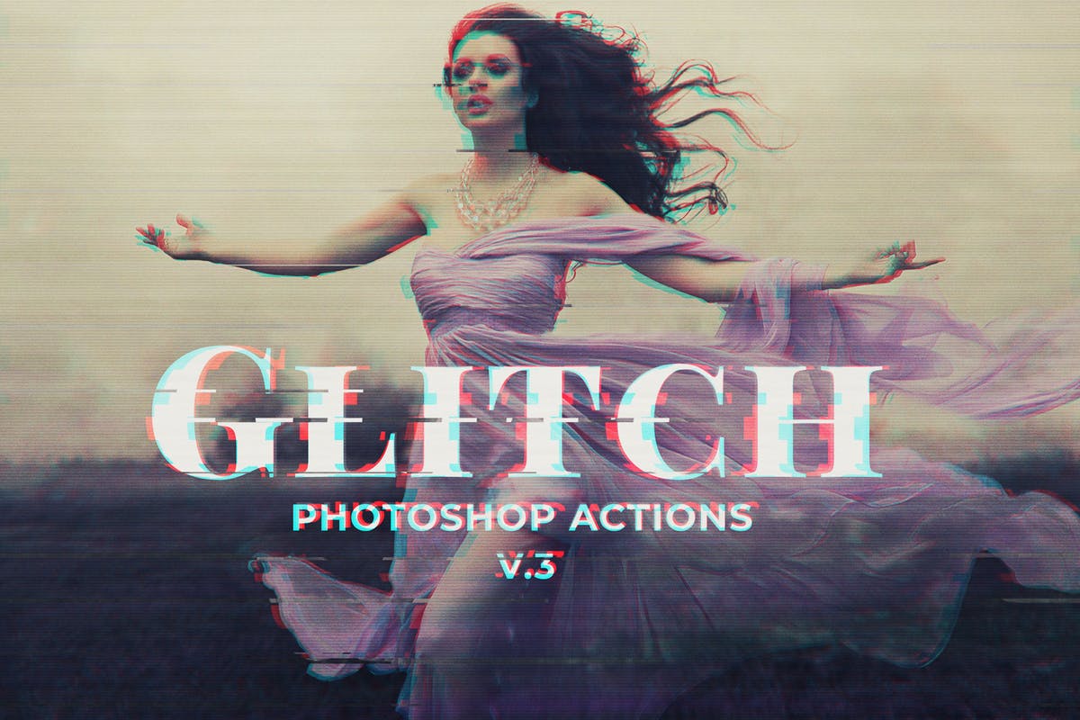 数字故障扭曲毛刺抽象照片特效PS图层样式v3 Glitch Photoshop PSD Template Ver. 3插图