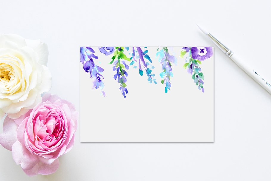 紫色水彩花穗花卉插画 Watercolor Floral Spikes Purple插图4