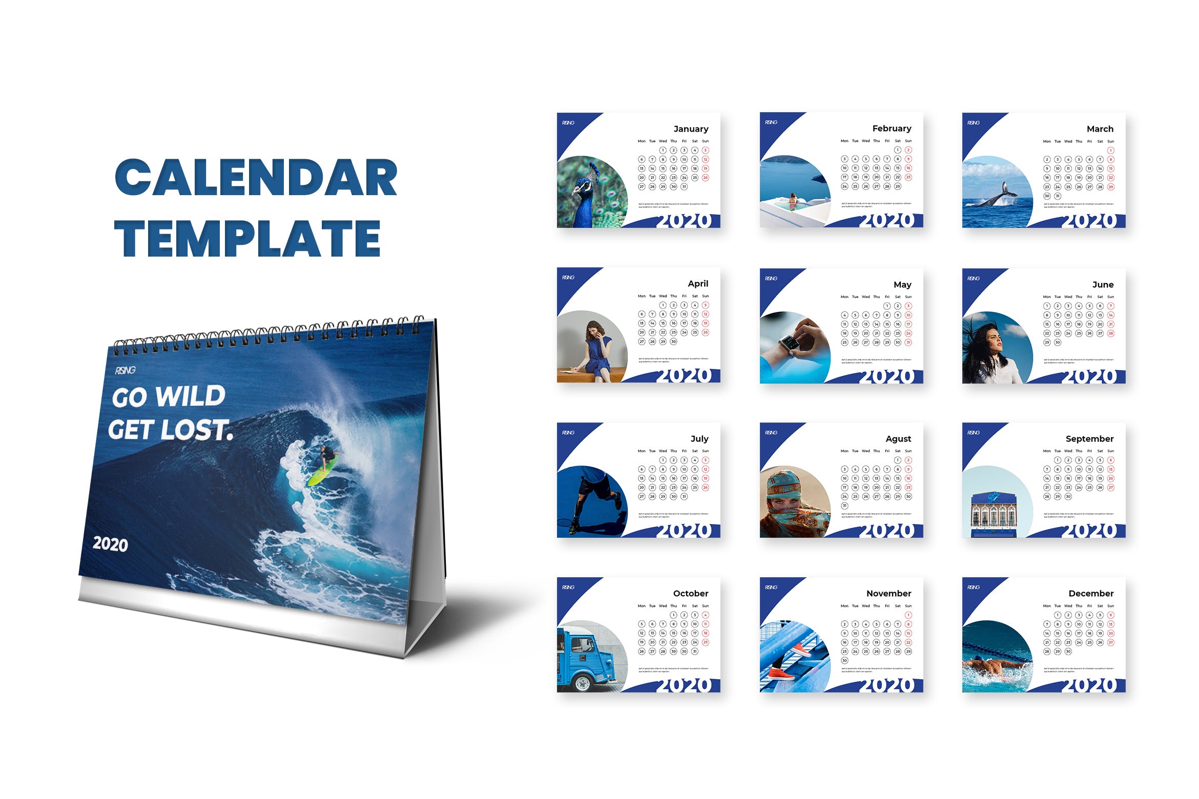 2020年创意台历排版设计模板素材 Calendar 2020插图