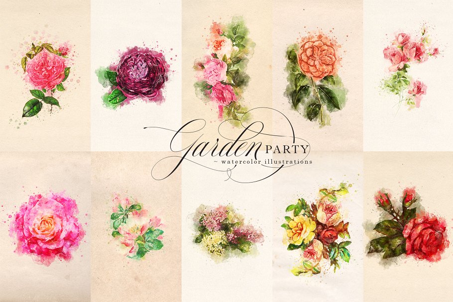 花园派对水彩剪贴画 Garden Party Watercolor Graphics插图(3)